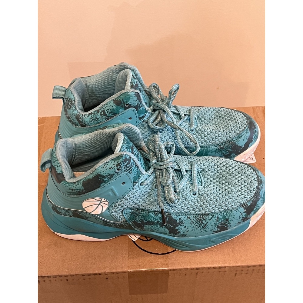 Teal Basketball Sneakers Athletic‎ Lace-Up Shoes Cushioned Mid-Top Boys